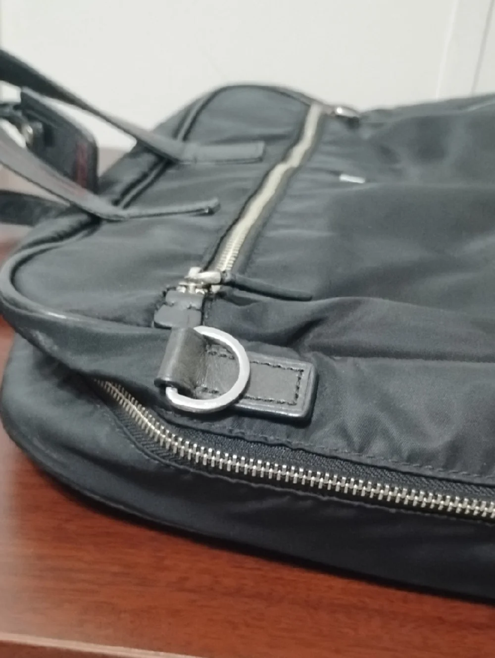 TUMI Black Ballistic Nylon Slim Laptop Briefcase with Leather Trim
